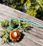 Mini White Opal Pinecone Pendant w/ Turquoise Beaded Chain