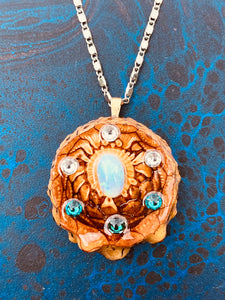 Mini Opal Pinecone Necklace w/gems