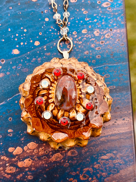 Red Moss Agate Pinecone Necklace