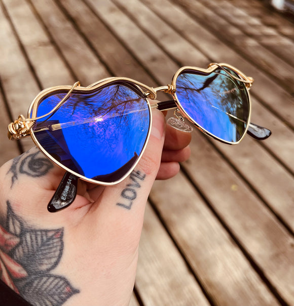 Blue Heart 💙 Framed Shades w/ Gold Wire